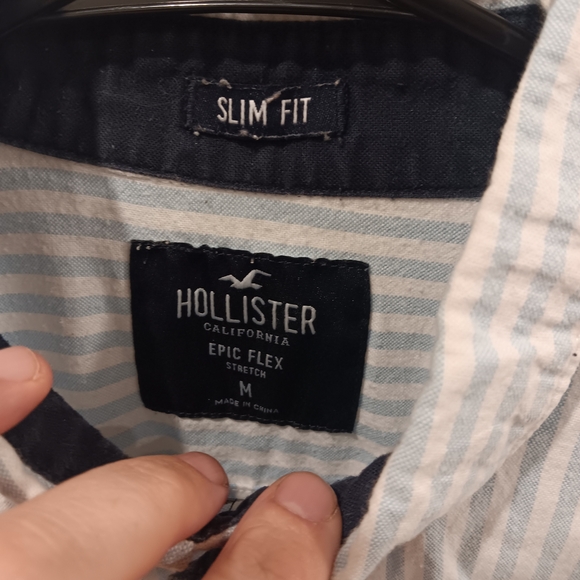 Hollister Blue and White Slim Fit Button Down Shirt - Picture 4 of 5